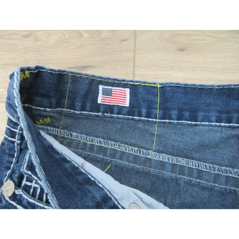 Vtg True Religion Ricky Super T JeansMen 42x34 Blue Flap Pocket USA Thick Stitch